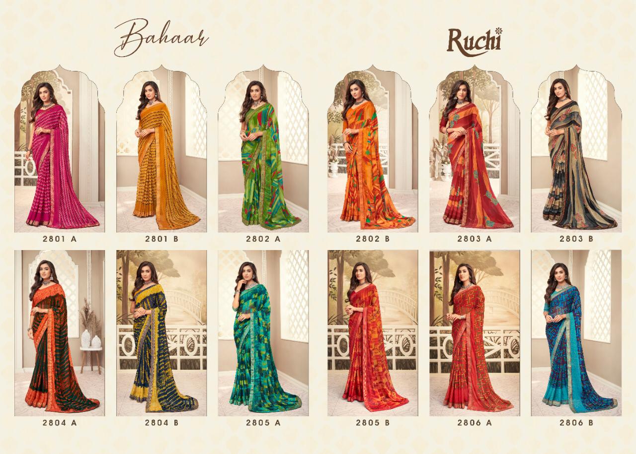 RUCHI BAHAAR Chiffon Satin Border Less Designer Daily Wear Printed Sarees Collections